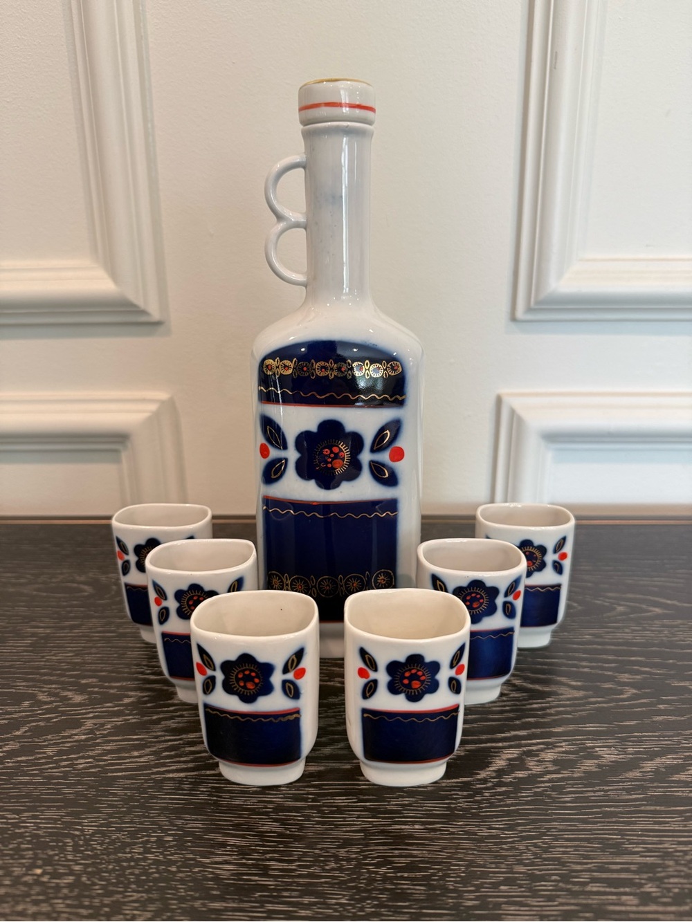 as is Vintage set of 7 porcelain bottle and glasses USSR